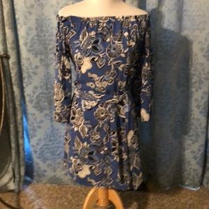 Blue print off the shoulder dress